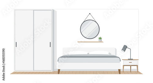 Modern bedroom interior design with minimalist furniture elements vector