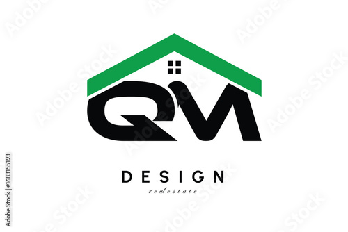 QM Letter Logo – Green Roof House Monogram for Real Estate & Home Branding