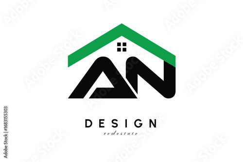 AN Letter Logo – Green Roof House Monogram for Real Estate & Home Branding