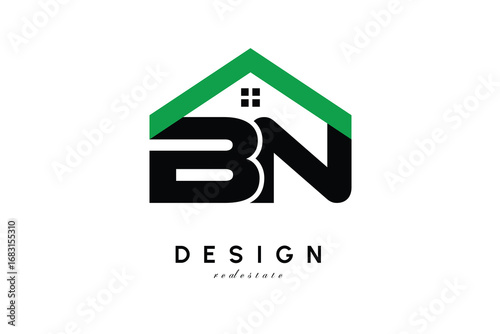 BN Letter Logo – Green Roof House Monogram for Real Estate & Home Branding