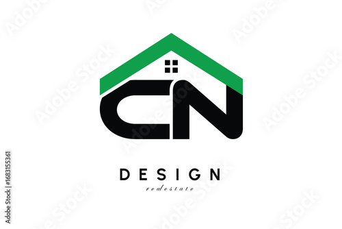 CN Letter Logo – Green Roof House Monogram for Real Estate & Home Branding