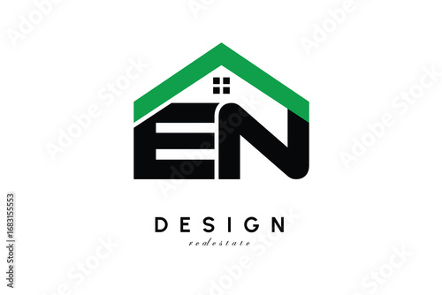 EN Letter Logo – Green Roof House Monogram for Real Estate & Home Branding