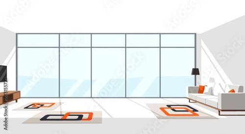Modern Living Room with Minimalist Design, Panoramic Windows and Clean Lines