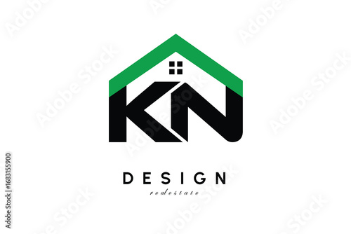 KN Letter Logo – Green Roof House Monogram for Real Estate & Home Branding