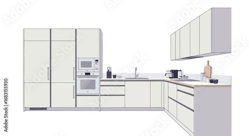 Modern minimalist kitchen design with clean lines and neutral color palette