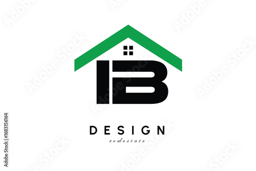 IB Letter Logo – Green Roof House Monogram for Real Estate & Home Branding