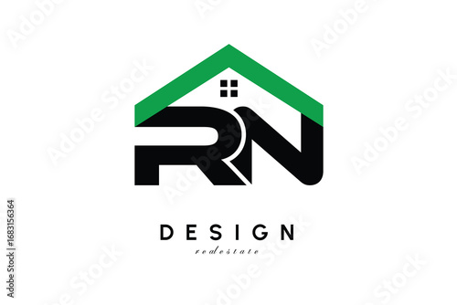 RN Letter Logo – Green Roof House Monogram for Real Estate & Home Branding
