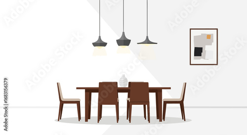 Serene and modern dining room interior scene with stylish furniture