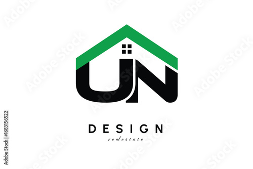 UN Letter Logo – Green Roof House Monogram for Real Estate & Home Branding