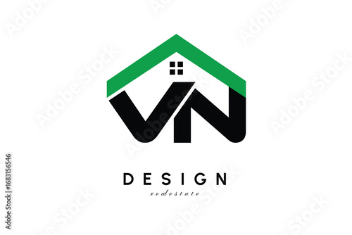 VN Letter Logo – Green Roof House Monogram for Real Estate & Home Branding