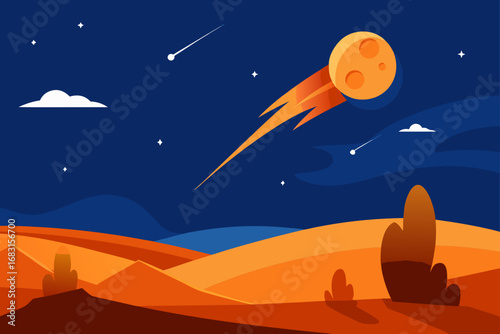 a celestial phenomenon with a meteor shower over a