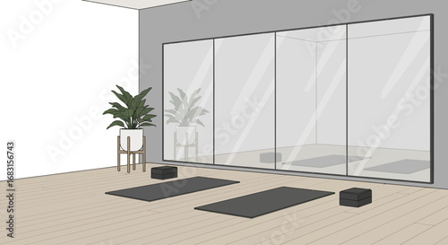 Serene Yoga Studio Space with Natural Light and Minimalist Decor