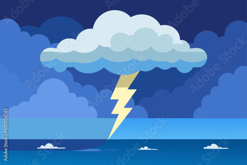 a powerful thunderstorm brewing over a vast ocean 