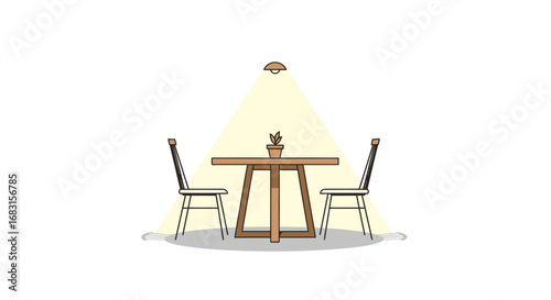 Simple Dining Setup with Table, Chairs, and a Potted Plant Illustration