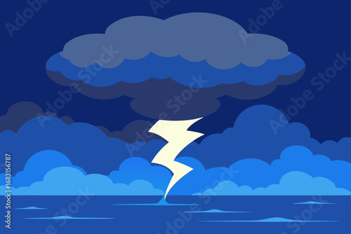 a powerful thunderstorm brewing over a vast ocean 