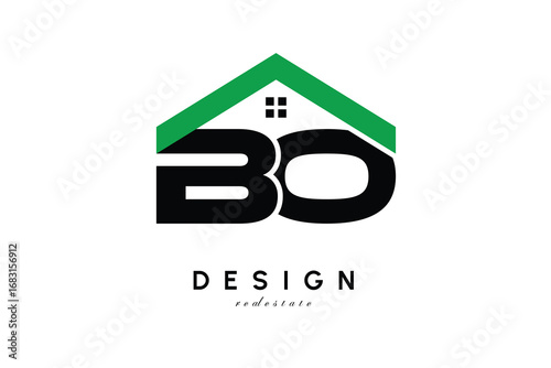 BO Letter Logo – Green Roof House Monogram for Real Estate & Home Branding