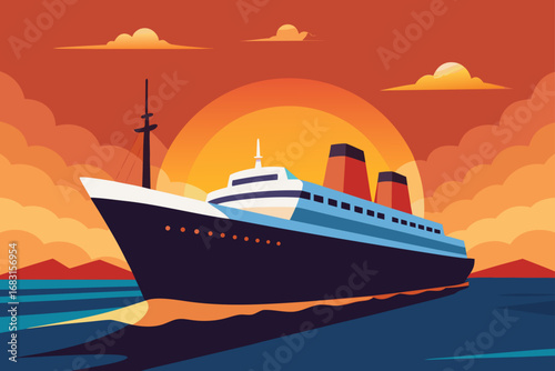 a powerful ocean liner cruising through calm water