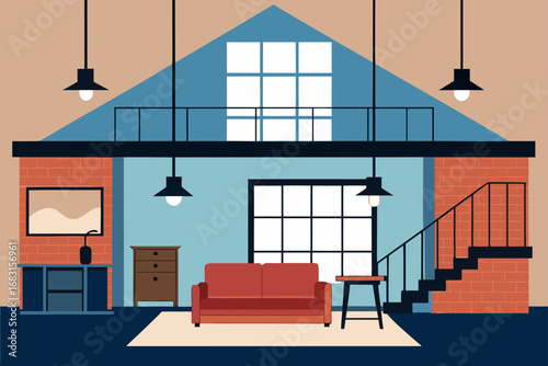 a modern industrial loft apartment with exposed br