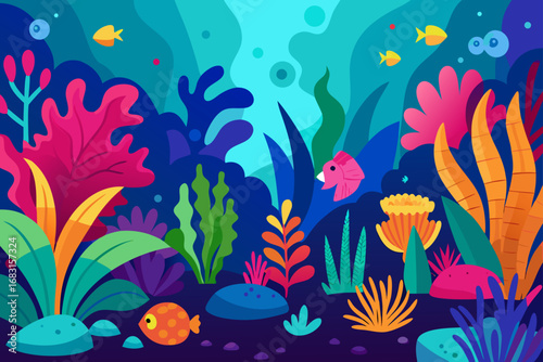 a vibrant and colorful underwater garden with exot