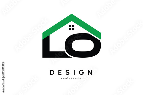 LO Letter Logo – Green Roof House Monogram for Real Estate & Home Branding
