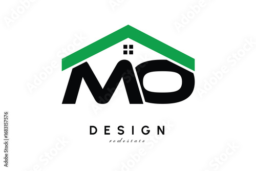 MO Letter Logo – Green Roof House Monogram for Real Estate & Home Branding