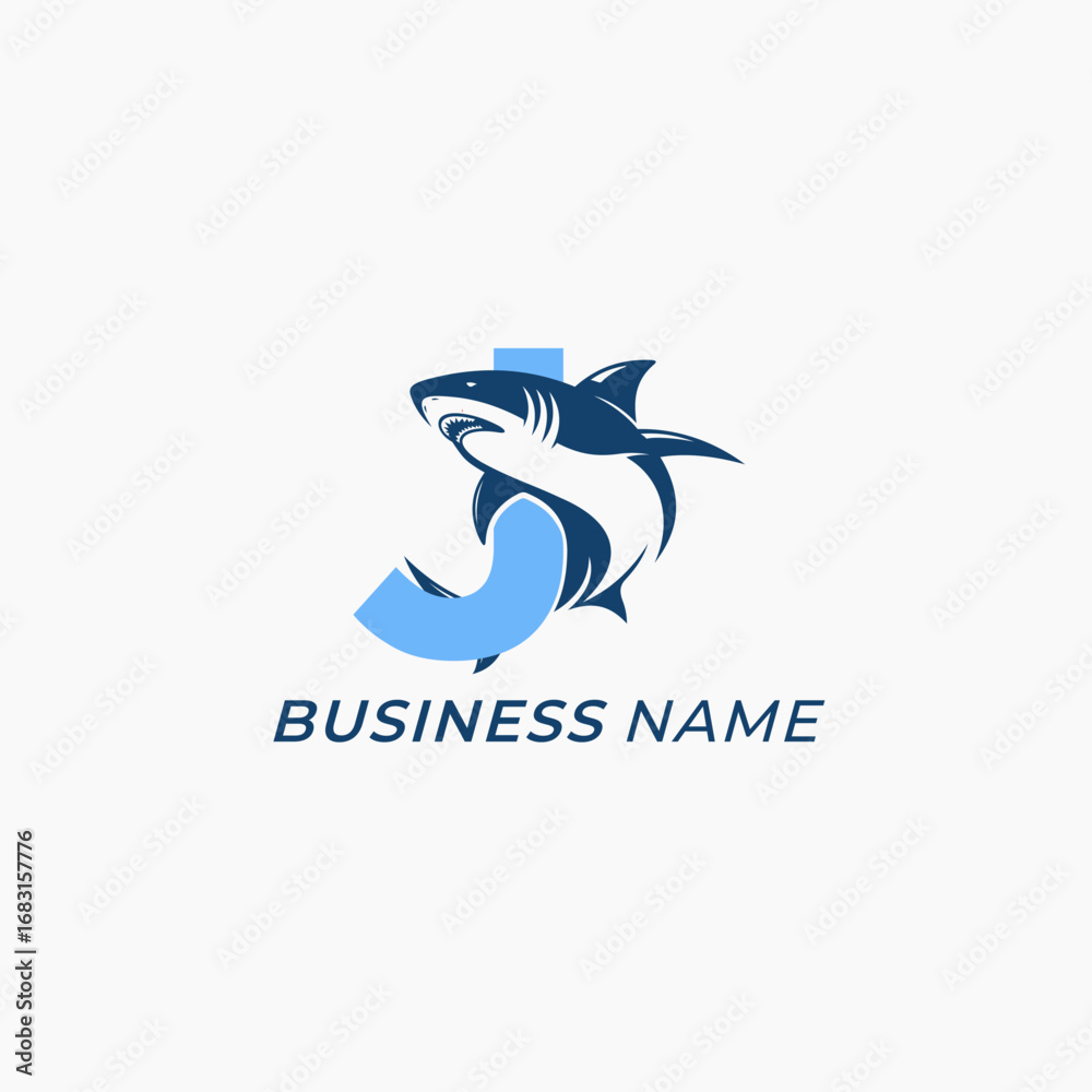 Fototapeta premium design logo creative letter J and shark