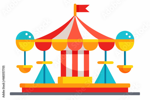 a bustling and colorful carnival ride in motion  