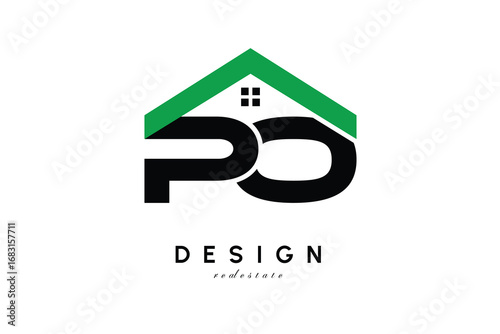 PO Letter Logo – Green Roof House Monogram for Real Estate & Home Branding