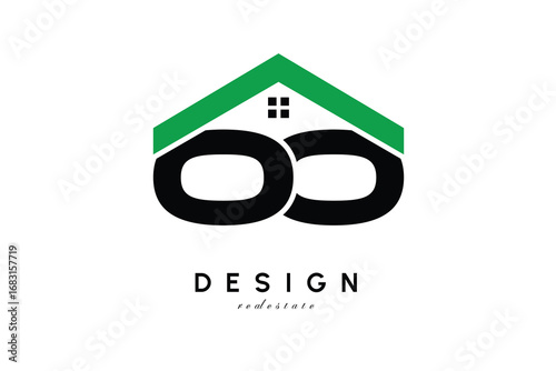 OO Letter Logo – Green Roof House Monogram for Real Estate & Home Branding