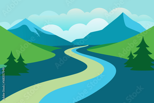 a serene and peaceful river winding through a lush