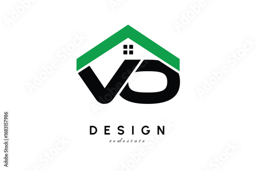 VO Letter Logo – Green Roof House Monogram for Real Estate & Home Branding