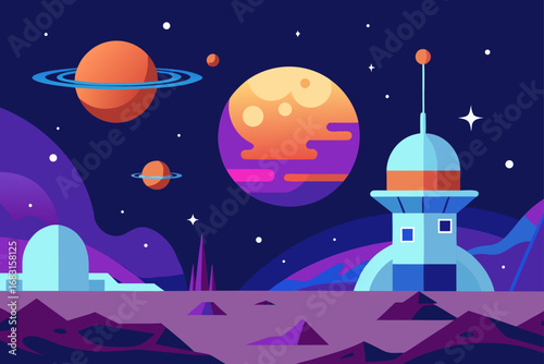 a futuristic space colony on a distant planet  