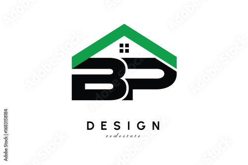 BP Letter Logo – Green Roof House Monogram for Real Estate & Home Branding