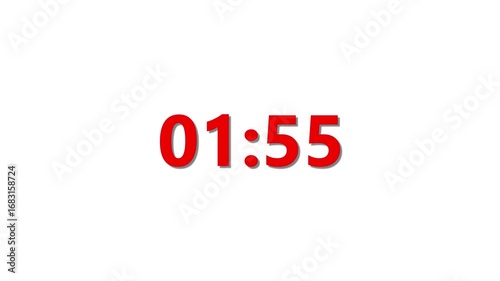 Digital Countdown timer two minute animation from 120 to 0 seconds on transparent background. 2 minutes countdown timer animation. 4k video	