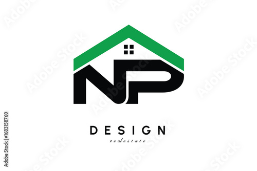 NP Letter Logo – Green Roof House Monogram for Real Estate & Home Branding