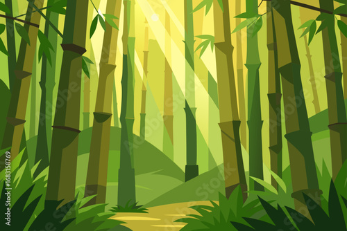 bamboo forest with soft sunlight filtering through
