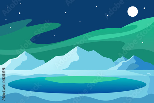 arctic tundra with a frozen lake  distant snow cap