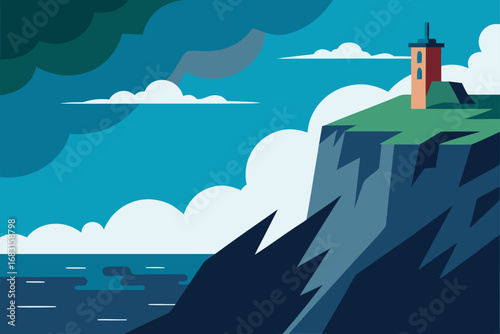 coastal cliffs with crashing waves  a lighthouse  