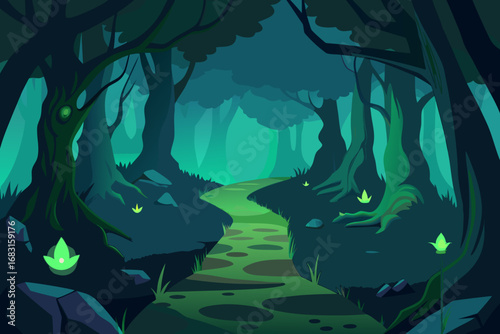 enchanted forest with a glowing moss  ancient tree