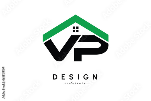 VP Letter Logo – Green Roof House Monogram for Real Estate & Home Branding