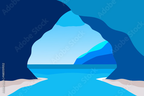 coastal cave with an opening to the sea  revealing
