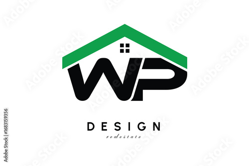 WP Letter Logo – Green Roof House Monogram for Real Estate & Home Branding