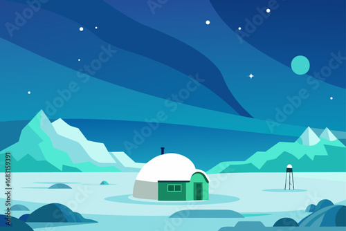 arctic research station nestled in a vast  snowy 