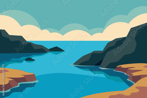 rocky coast with a natural pool  calm water  and d