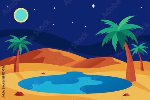 desert oasis with a natural spring  lush palm tree