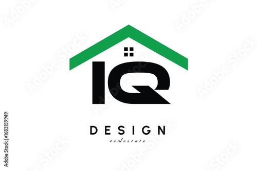 IQ Letter Logo – Green Roof House Monogram for Real Estate & Home Branding