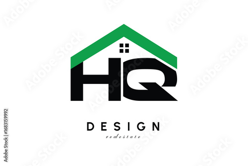 HQ Letter Logo – Green Roof House Monogram for Real Estate & Home Branding
