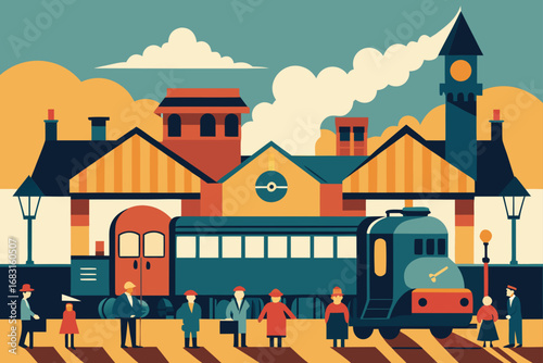 a bustling train station from the early 20th centu