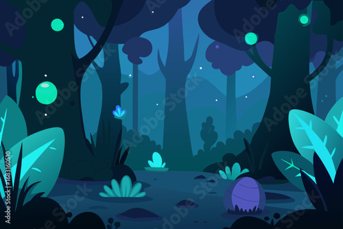 enchanted forest with bioluminescent plants and my