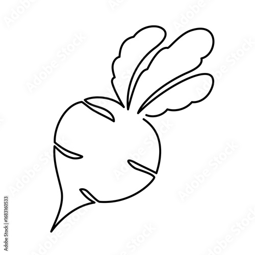 Single line cartoon beet icon illustration. Food vegetable flat icon isolated on white background. beetroot in Doodle style. Vector Food Illustration. Hand drawn doodle line art